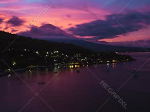 Sunset at Jemeluk bay overlooking Mt. Agung in Bali