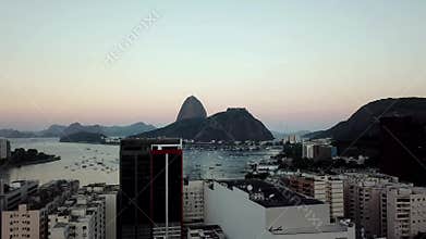 Aerial view of Rio de Janeiro, Brazil. Sugar loaf mountain and Botafogo beach. Christ the redeemer