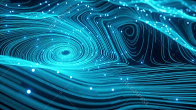 Digitalization abstraction waving blue blurred animated of particle and line