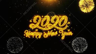 Happy new year 2020 wishes greetings card, invitation, celebration firework looped