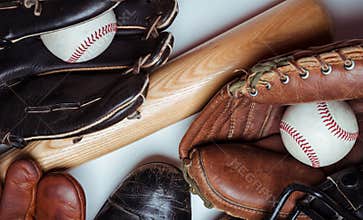 A group of Vintage Baseball equipment