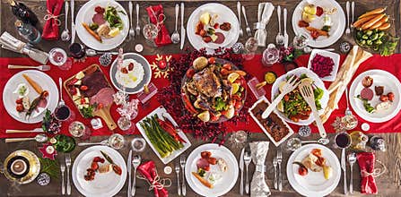 Table served for Christmas dinner