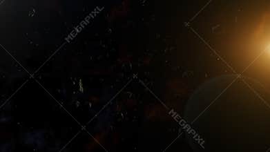 Planet surrounded by asteroids. Outer Space, Cosmic Art and Science Fiction Concept.