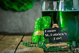 St. Patricks day concept - green beer and symbols