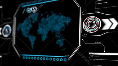 4K Animation map with loading percentage pi element on dark abstract background for futuristic technology concept