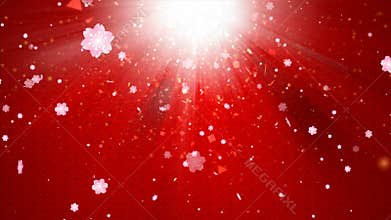 Abstract red and dark background Chinese art style with particle and blossom flower falling and lighting