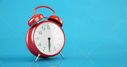 Vintage classic metal alarm clock time lapse copy space blue minimal background