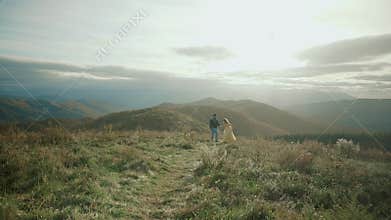 Fall on Max Patch Mountain Appalachian Mountains, Tennessee & North Carolina, young couple, woman in yellow dress