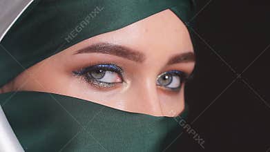 Close-up Portrait of an Attractive Young Modern Muslim Woman in Hijab.