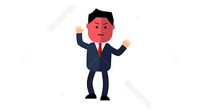 A cartoon man in a business suit is angry and waving his arms. footage. Angry man is shouting.