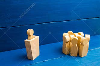 Business concept of leader and leadership qualities, crowd management, political debate and elections. Business management.