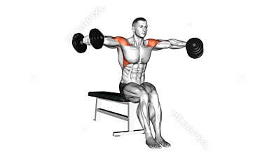 Dumbbell seated bent arm lateral raise exercise