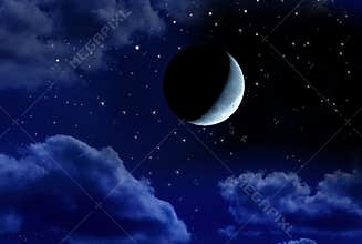 Crescent Moon Stars Night Sky