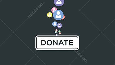 Animation of donate and social media user icons on black background