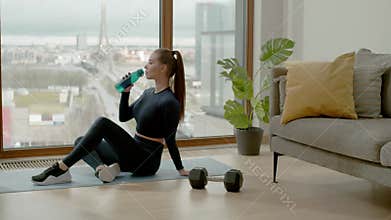 Athletic Girl Drink Water After Workout