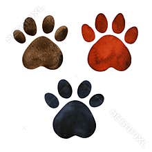 Animal paw dog cat pet set brown black color logo icon sign symbol watercolor painting illustration design drawing art footprint