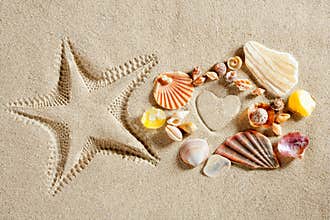 Beach white sand heart shape starfish print summer