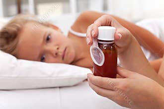 Sick child awaits medication syrup