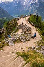 Tourists climb to the top-Alps Bavaria Jenner