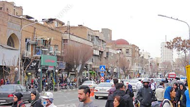 Crowded street traffic in Tehran, Iran