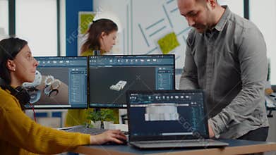 Industrial development engineer sharing ideas with project manager