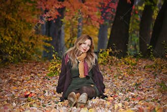 Beautiful caucasian woman, autumn season