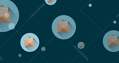 Animation of online mail envelope icons moving on blue background