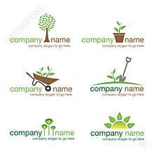 Set of six gardening and nature logos (vector)