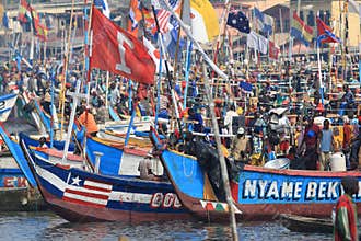 African fish market on the water in Elmina