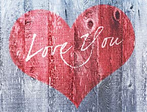 Red Heart Valentines Day Holiday Love You Heart Greeting Distressed Wood