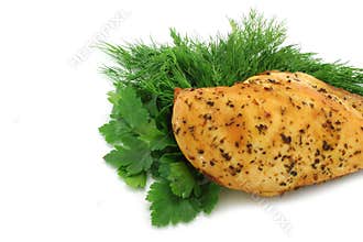 Baked chicken with greenery