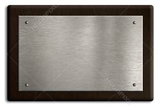 Wooden plaque with silver plate isolated on white