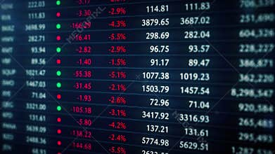 Stock market data tableau. Company and cryptocurrency tickers in bearish market