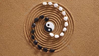 Japanese ZEN garden with rock in textured sand