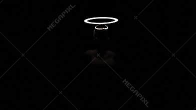 Silhouette of man frighteningly walking in dark. Design. Scary animation with silhouette of walking person and flashing