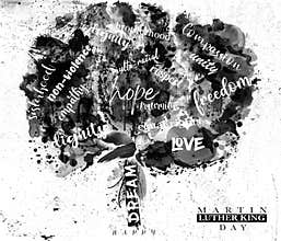 Typographic tree in black and white for Martin Luther King Day