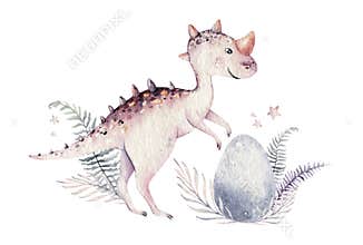Cute cartoon baby dinosaurs collection watercolor illustration, hand painted dino isolated on a white background for