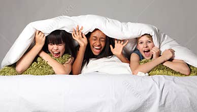 Hilarious laughter fun at teenage slumber party