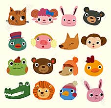 Cartoon animal head icons