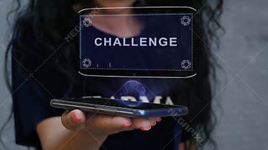 Woman showing HUD hologram Challenge