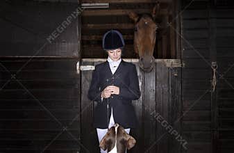 Horseback Rider With Horse And Dog