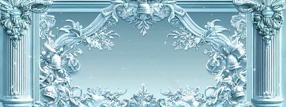 Elegant light blue art deco frame with icy snowflakes