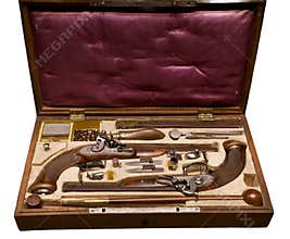 pistols, relic, old, box, set, weapon, firearm, patterns, backgr