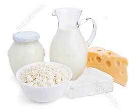 Dairy products isolated on white