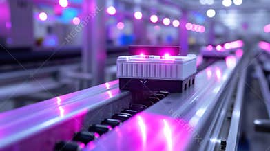 An upclose shot of a compact 5G edge computing device installed on a conveyor belt efficiently enabling precise control