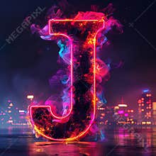 J text for the logo where the font is clear, stylish,black background, neon-colored, aurora light, and sophisticated to