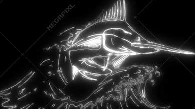 swordfish in white line on black background