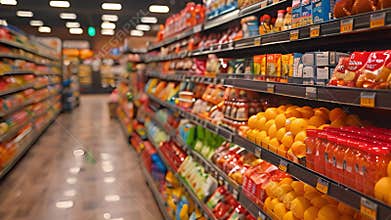 A bustling grocery store filled with a wide variety of food products.