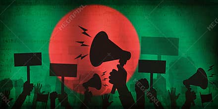 Students Protest in Bangladesh, background design with flag and people protesting.
