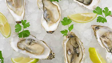 Oysters on half shell on ice